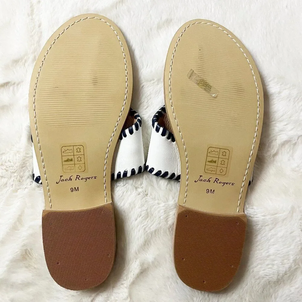 Jack Rogers Pickleball‎ Embroidered Whipstitch Flat Thong Sandals NWOT Size 9